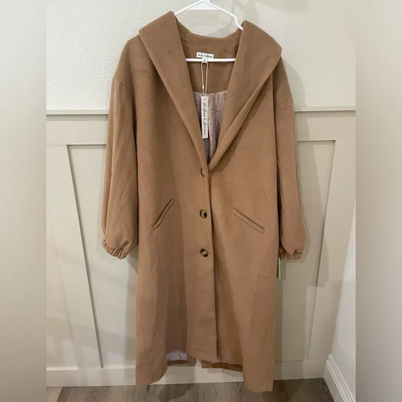 NWT For Love And Lemons Sadie Fleece Coat Long Tan Brown Fall - Picture 11 of 16
